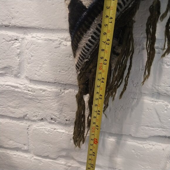 J Jill Open Sweater Cardigan XL Green Blue Southwest Aztec Fringe Wool Blend - Picture 9 of 12